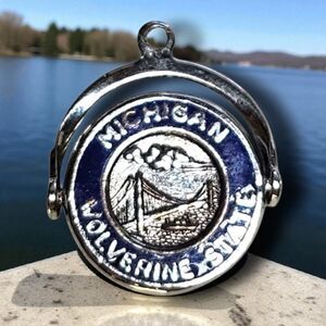 Vintage Sterling Silver Enamel Michigan Wolverine State Spinner Travel Charm